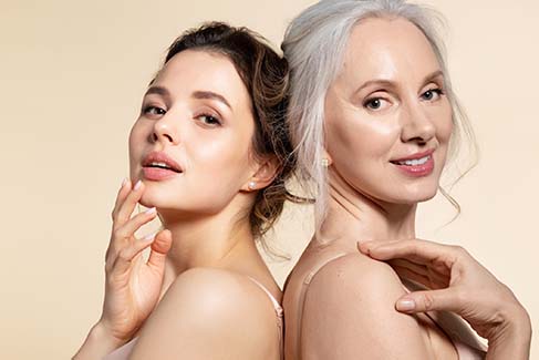 White Mountain Med Spa in New Hampshire offers products and services to help you have beautiful radiant skin like the middle-aged women shown here.