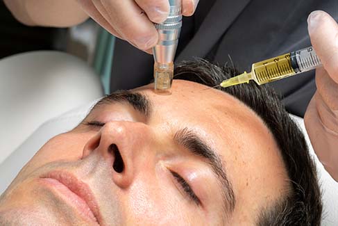 Shown: Patient receiving microneedling treatment to improve skin texture and reduce fine lines and wrinkles.